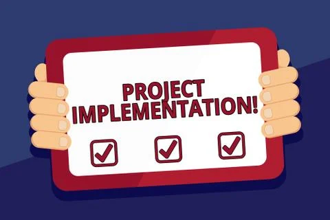 Writing note showing Project Implementation. Business photo showcasing phase Ilustración de archivo