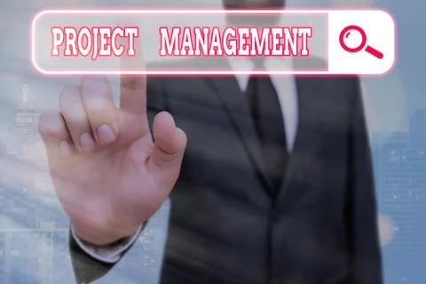Writing note showing Project Management. Business photo showcasing Application Foto stock