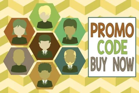 Writing note showing Promo Code Buy Now. Business photo showcasing Giving great Stock Illustration