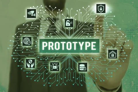 Writing note showing Prototype. Business photo showcasing first and usually Fotos Stock