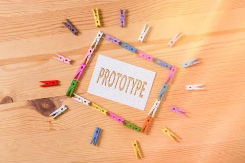 Writing note showing Prototype. Business photo showcasing first and usually Fotos Stock