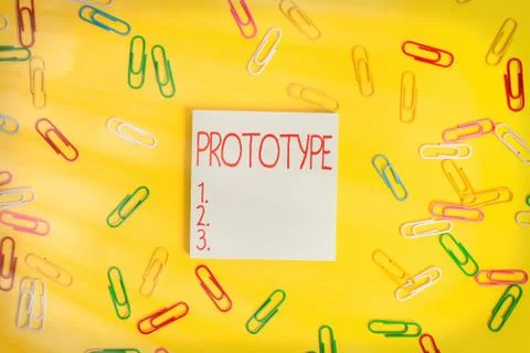 Writing note showing Prototype. Business photo showcasing first and usually Fotos Stock