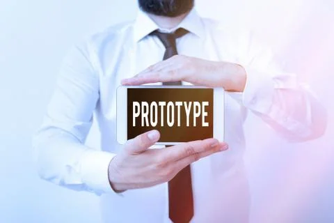 Writing note showing Prototype. Business photo showcasing first and usually Fotos Stock
