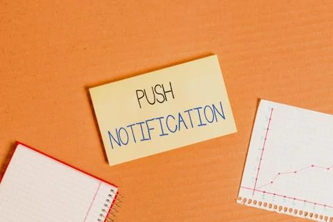 Writing note showing Push Notification. Business photo showcasing automated Stock Photos