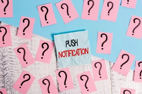 Writing note showing Push Notification. Business photo showcasing automated Stock Photos