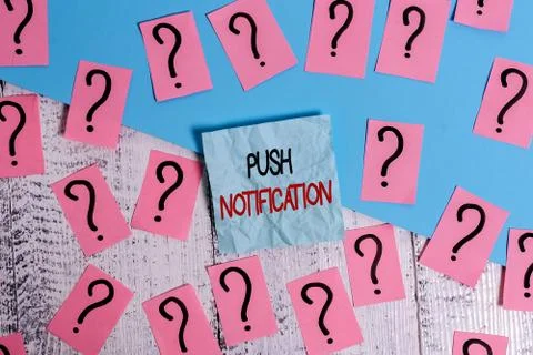 Writing note showing Push Notification. Business photo showcasing automated Stock Photos