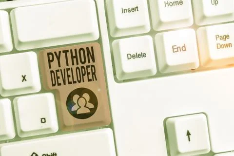 Writing note showing Python Developer. Business photo showcasing responsible for Stock Photos