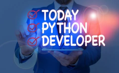 Writing note showing Python Developer. Business photo showcasing responsible for Stock Photos