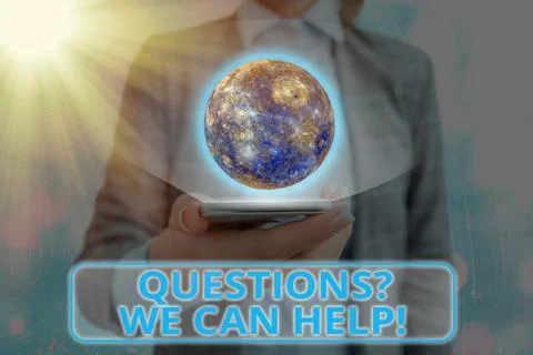Writing note showing Questionsquestion We Can Help. Business photo showcasing Stock Photos