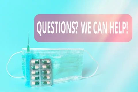 Writing note showing Questionsquestion We Can Help. Business photo showcasing Stock Photos