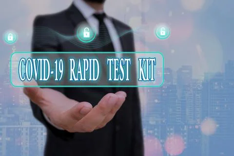 Writing note showing Rapid Test Kit. Business photo showcasing Emergency medical Stock Photos