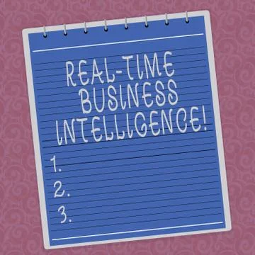 Writing note showing Real Time Business Intelligence. Business photo showcasing Illustrazione stock
