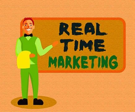 Writing note showing Real Time Marketing. Business photo showcasing business Illustrazione stock