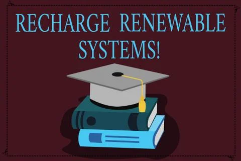 Writing note showing Recharge Renewable Systems. Business photo showcasing Clean Stock Illustration