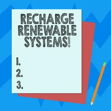 Writing note showing Recharge Renewable Systems. Business photo showcasing Clean Stock Illustration