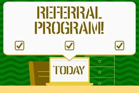 Writing note showing Referral Program. Business photo showcasing internal rec 库存插图