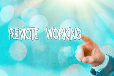 Writing note showing Remote Working. Business photo showcasing style that allows Stock Photos