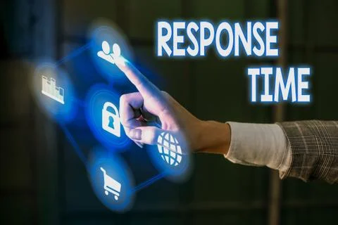 Writing note showing Response Time. Business photo showcasing The amount of time Foto stock