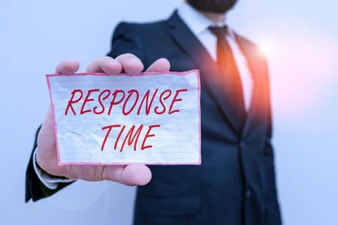 Writing note showing Response Time. Business photo showcasing The amount of time Stock Photos