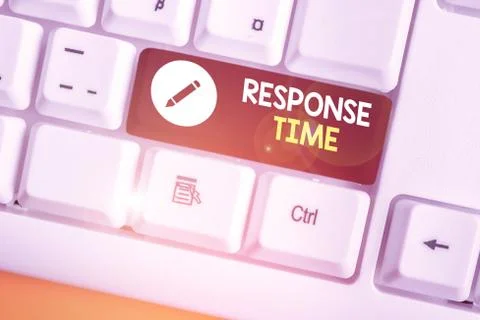 Writing note showing Response Time. Business photo showcasing The amount of time Foto stock