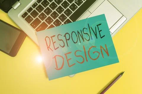 Writing note showing Responsive Design. Business photo showcasing web page Foto stock