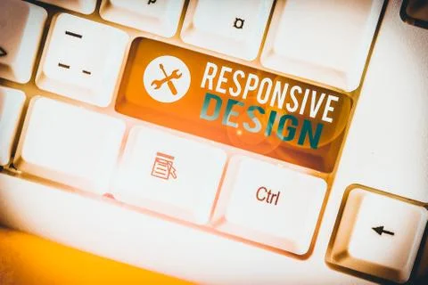 Writing note showing Responsive Design. Business photo showcasing web page Stockfoto's