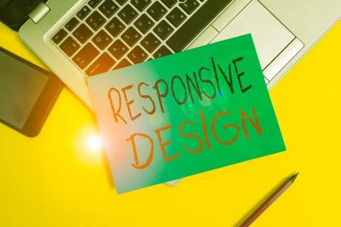 Writing note showing Responsive Design. Business photo showcasing web page Stockfoto's