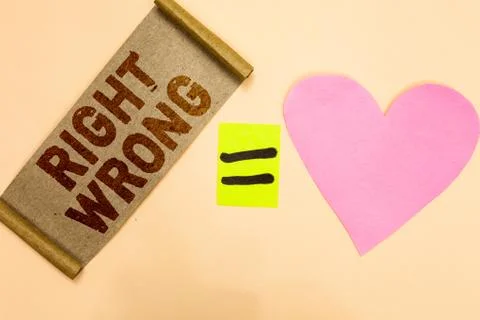 Writing note showing Right Wrong. Business photo showcasing choose between two Stock Photos