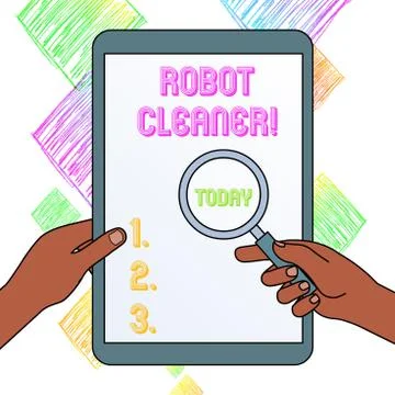 Writing note showing Robot Cleaner. Business photo showcasing Intelligent Stock Illustration