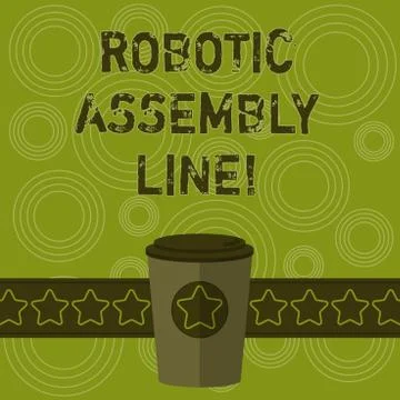 Writing note showing Robotic Assembly Line. Business photo showcasing use to Illustrazione stock