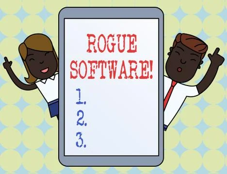 Writing note showing Rogue Software. Business photo showcasing type of malware 스톡 일러스트