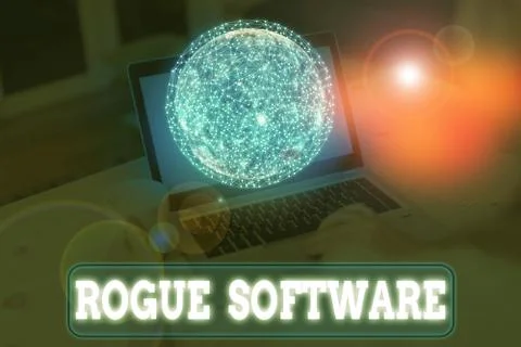 Writing note showing Rogue Software. Business photo showcasing type of malware Stock Photos