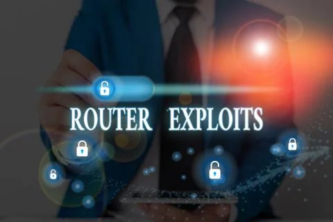 Writing note showing Router Exploits. Business photo showcasing takes advantage 스톡 사진