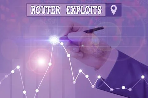 Writing note showing Router Exploits. Business photo showcasing takes advantage Foto stock