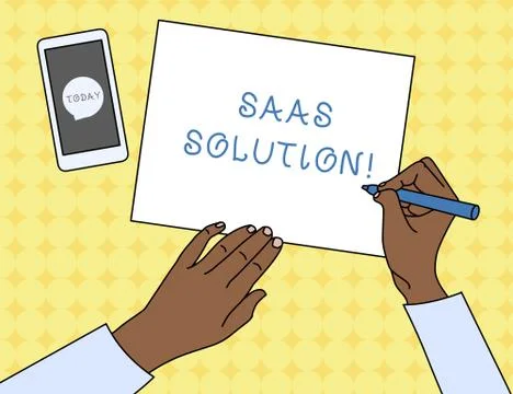 Writing note showing Saas Solution. Business photo showcasing software delivery Stock Illustration