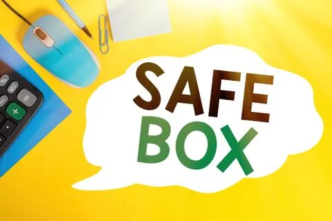 Writing note showing Safe Box. Business photo showcasing A small structure where Stock Photos
