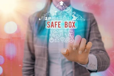 Writing note showing Safe Box. Business photo showcasing A small structure where 스톡 사진