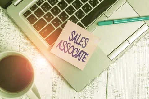 Writing note showing Sales Associate. Business photo showcasing primary task is Stock Photos