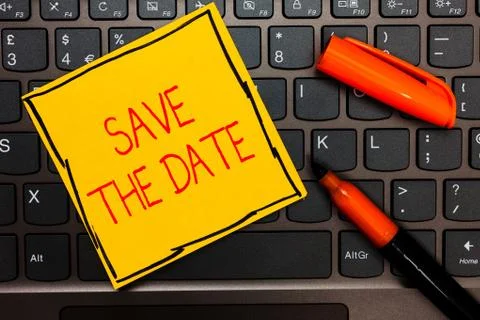 Writing note showing Save The Date. Business photo showcasing Systematized 스톡 사진