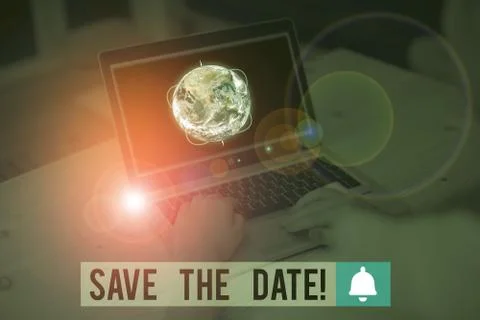 Writing note showing Save The Date. Business photo showcasing Organizing events Stock Photos