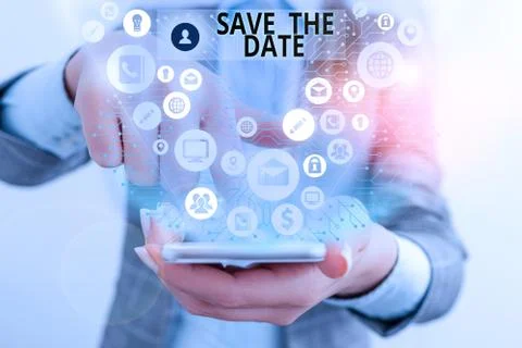 Writing note showing Save The Date. Business photo showcasing Systematized 스톡 사진
