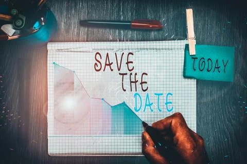 Writing note showing Save The Date. Business photo showcasing Systematized 스톡 사진