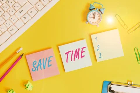 Writing note showing Save Time. Business photo showcasing to do something more Stockfoto's