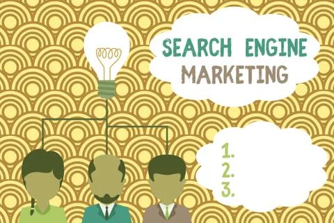 Writing note showing Search Engine Marketing. Business photo showcasing promote Stock Illustration