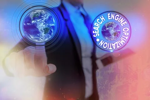 Writing note showing Search Engine Optimization. Business photo showcasing Foto stock