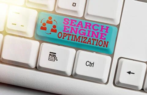 Writing note showing Search Engine Optimization. Business photo showcasing Foto stock