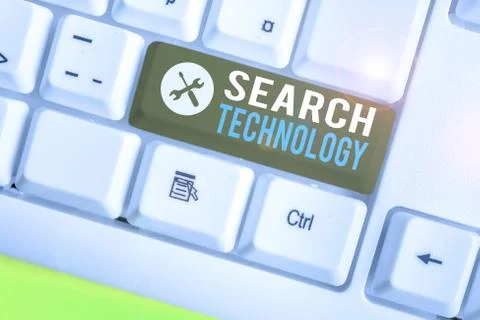 Writing note showing Search Technology. Business photo showcasing service that 스톡 사진