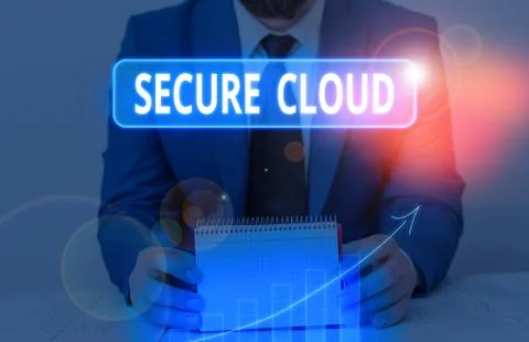 Writing note showing Secure Cloud. Business photo showcasing Protect the stored 스톡 사진