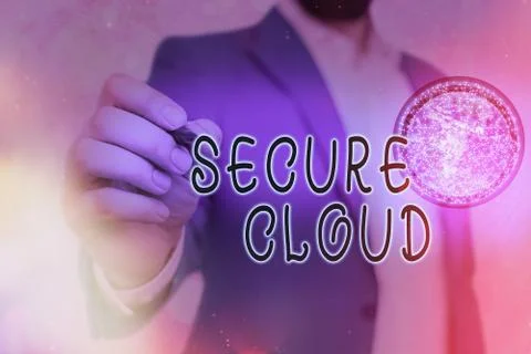 Writing note showing Secure Cloud. Business photo showcasing global network Stock Photos