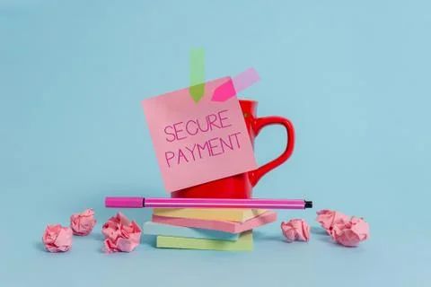 Writing note showing Secure Payment. Business photo showcasing Security of Fotos Stock